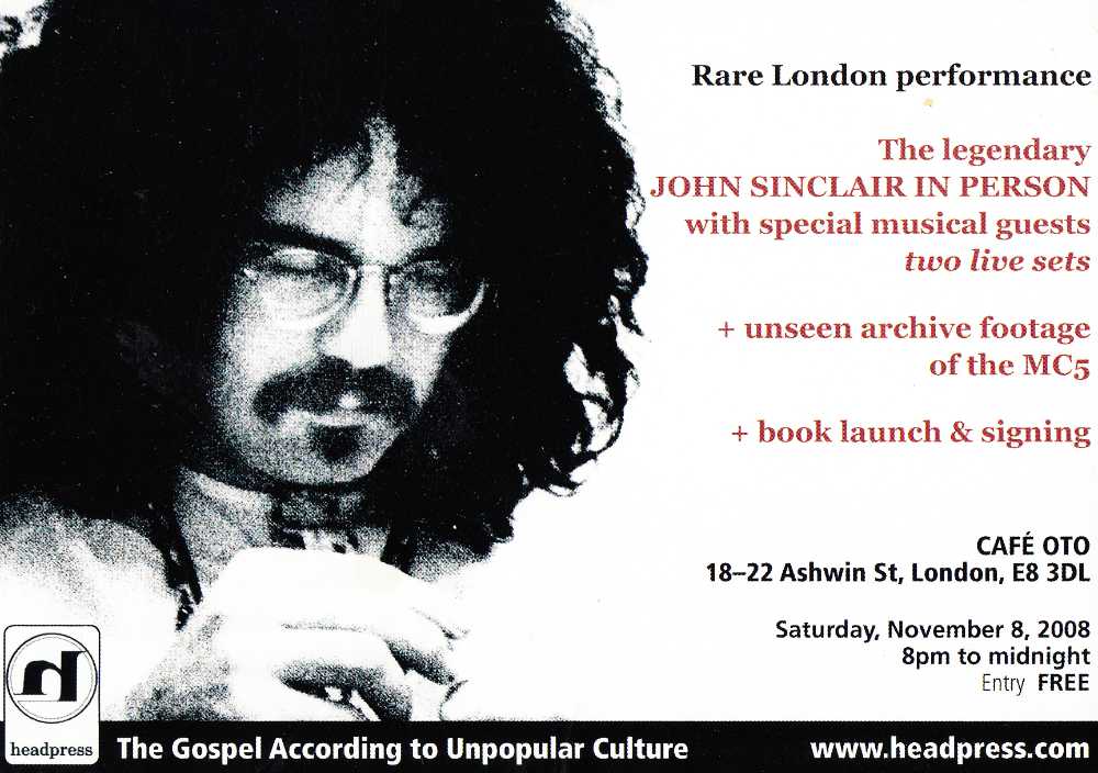 Flyer for John Sinclair event Cafe OTO